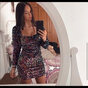 NWT Zara sequin velvet dress bloggers favorite rainbow long sleeve mini